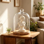 10" Wide Glass Cloche Bell Jar Display Dome with Layered Wooden Base In Vintage Natural, Clear, Round (Vintage Natural-Tiered, 11"x14.8") - Image 5