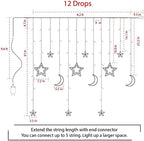 Christmas LED Curtain String Lights - 18FT 12 Drops 138 LED Star Moon Hanging Lights with Remote, 8 Modes, 6H Timer, Waterproof Connectable Window Lights for Indoor Outdoor Holiday Decorations - Image 6