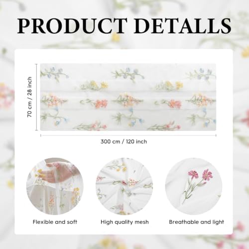 Artoid Mode 6PC Wildflower Floral Milky White Gauze Embroidery Table Runner 120 Inch 10FT, Tulle Seasonal Spring Kitchen Dining Table Decor for Home Party - Image 6