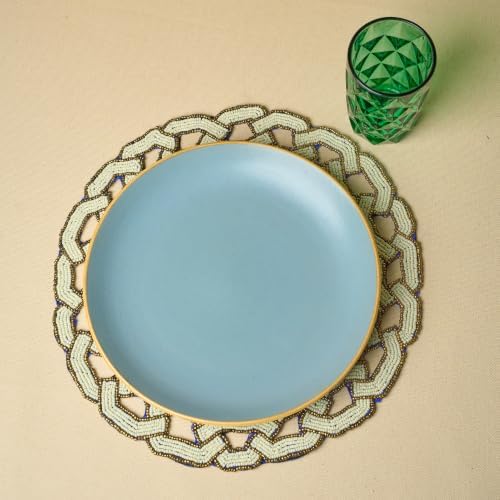 14 Inch Round Beaded Placemat Handmade Space Blue Glass Beads with Satin Backing Elegant Dining Table Mat Non Slip Centerpiece Table Decor (Set of 4) - Image 5
