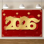 Laeacco 12x8ft Happy Chinese New Year Backdrop 2026 Year of The Horse Red and Gold Photography Background Chinese Lunar New Year Spring Festival Family Celebration Party Decoration Photo Booth Props - Image 3
