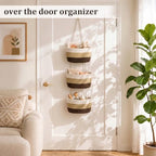 TeoKJ Over the Door Hanging Basket, 3-Tier Woven Cotton Wall-Mounted Storage Organizer Bag Decorative Hanging Nursery Baskets，Gradient Brown - Image 2
