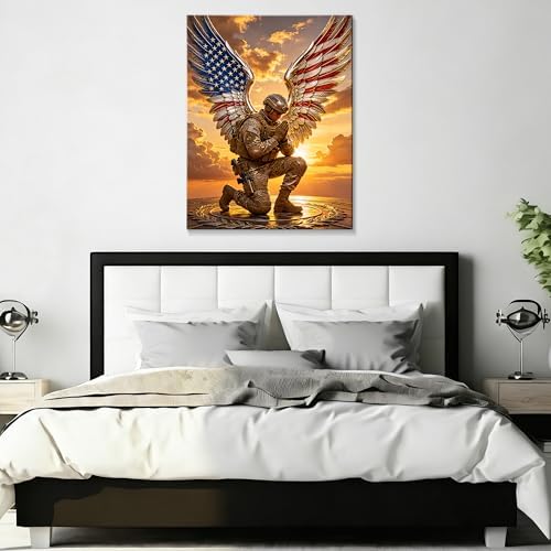 July 4th Patriotic Canvas Wall Art 4th of July USA Decorations American Flag Angel Soldier Picture Wall Decor Independence Day Home Decor 24x32in - Image 5