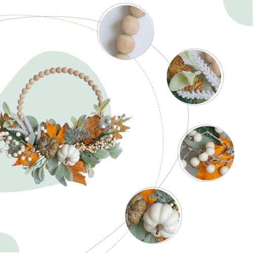 2PCS 16 inch Wood Beads Wreath,Fall Wreaths for Front Door,Eucalyptus Berries Pumpkins Lamb Ears Leaves Autumn Wreaths for Front Door, Fall Decor, Porch Wall, Home Outdoor Holiday Decor - Image 2