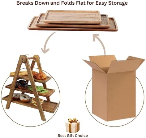 3 Tier Wooden Serving Tray Stand for Snacks Desserts Cheese Cupcakes Tiered Food Display Rack for Parties Weddings Housewarming Farmhouse Style 20.5 Inch - Image 3