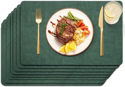 Maxpearl Faux Leather Placemats Set of 8, Easy to Clean, Dark Green by Maxpearl