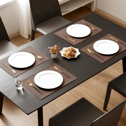 MOSAYT Vinyl Faux Leather Placemats, Set of 6, Brown - Image 2