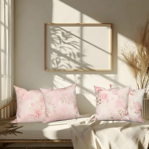 Pink Flower Throw Pillow Covers 22''x22'' Set of 4, Decorative Floral Cushion Covers Vintage Printed Botanical Pillowcases for Couch Sofa Bedroom Farmhouse Livingroom Garden Patio Car - Image 7