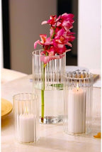 PHOSPHOR 6 PCS Ribbed Glass Candle Holder, Cylinder Candle Holders for Pillar Candles, Clear Glass Hurricane Candle Holders 6'', 8'', 10'' Glass Cylinder Centerpieces Vases - Image 7
