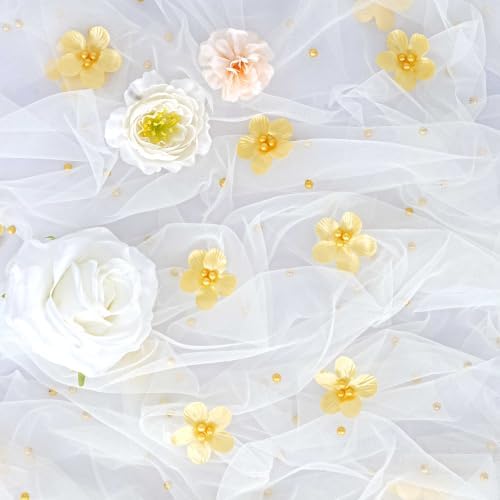 Fanqisi Beige Pearl Table Runner Floral Tulle Gauze Runner 10FT 4 Pack - Image 5