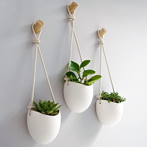 Kazai.® | Porcelain Wall Vases | 3 Piece Set | Including Wooden Hooks | Matte White by KAZAI
