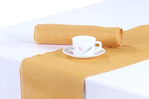 MDS® Pack of 20 Natural Burlap Table Runner, 12 x 72 Inch, Jute Rustic Farmhouse Boho Table Decor for Wedding Reception, Dining Table, Bridal Shower, Baby Shower & Party Decorations - Gold by MDS