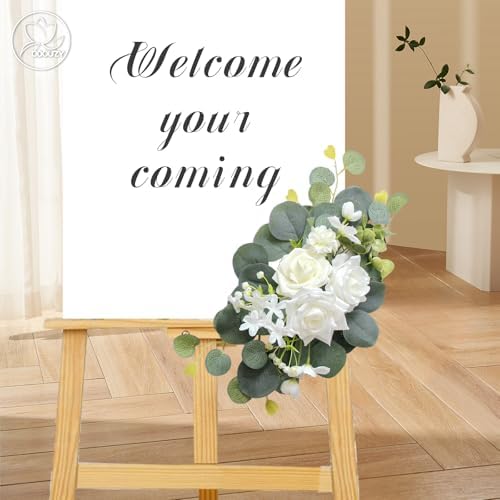 Odouzy Artificial Wedding Arch Flowers for Wedding Sign,Set of 2 for Welcome Ceremony Sign,Faux Floral Swags,Wedding, Banquet and Reception Backdrop Floral Decoration (White Champagne) - Image 4