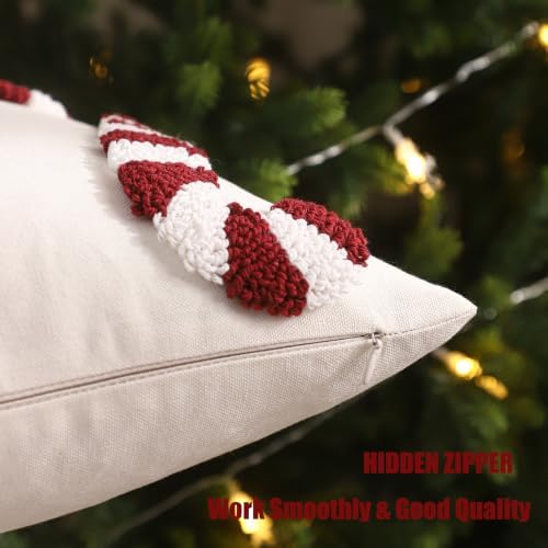 Christmas Tufted Throw Pillow Covers 18x18 Set of 2 Red Candy Cane - Image 3
