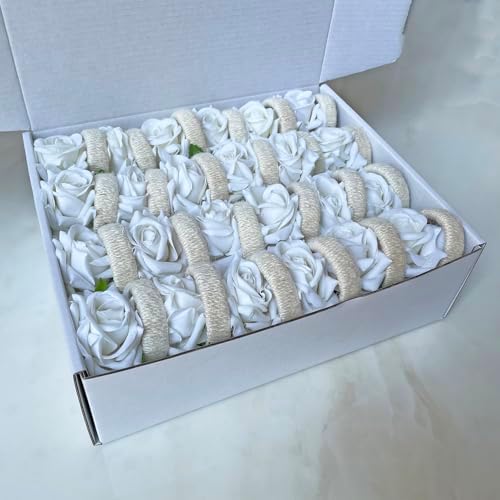 Napkin Rings,48 Pcs Artificial Rose Napkin Holders Flower Napkin Buckles for Wedding Baby Shower Valentine's Party Home Kitchen Dinner Table Decoration (White, Standard Size) - Image 5