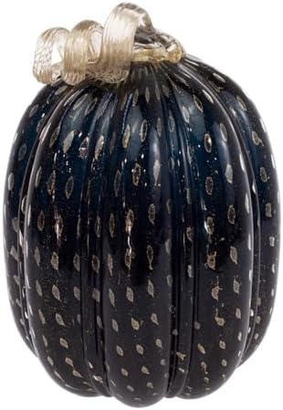 Boston International Hand Blown Glass Pumpkin Tabletop Mantel Shelf Fall Autumn Thanksgiving Halloween Decorations for Home, Large, Black & Gold by BostonInternational