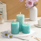 3x6 Inch Turquoise Pillar Candles Set of 3 - Unscented Candles, Long Clean Burning, Large Big Candles, Smokeless Dripless Pillar Candles for Dinner Table, Wedding, Home, Bathroom, Rustic Decor - Image 2