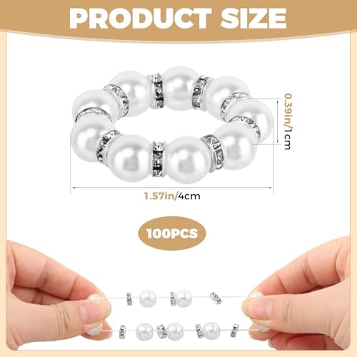 100 PCS Silver Pearl Napkin Rings, Imitation Pearl Ring Napkin Holder, Rhinestone Imitation Beaded Serviette Buckles for Special Occasions, Banquets, Table Decor and Daily Use - Image 2
