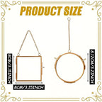 Qunclay 6 Pcs 3.2” Christmas Brass Picture Frame Ornaments Square Round Christmas Metal Double Glass Hanging Photo Frame with Metal Chain for Xmas Tree Decorations(Gold) - Image 2
