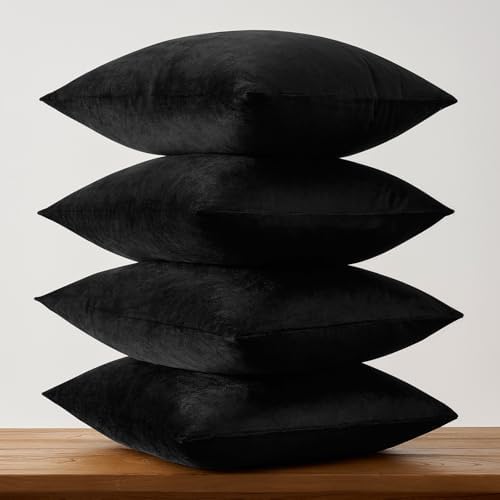 GIGIZAZA Pack of 4 Black Decorative Velvet Pillow Covers 20x20 - Image 5