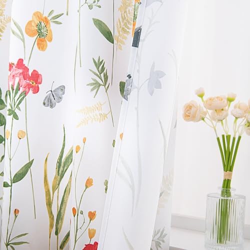 youleyar Floral Curtains 72 Inches Long for Living Room 2 Panels Printed Pattern Curtain Rod Pocket Spring Summer Watercolor Flowers/Leaves Window Drapes for Girls Bedroom, 52" W x 72" L - Image 6