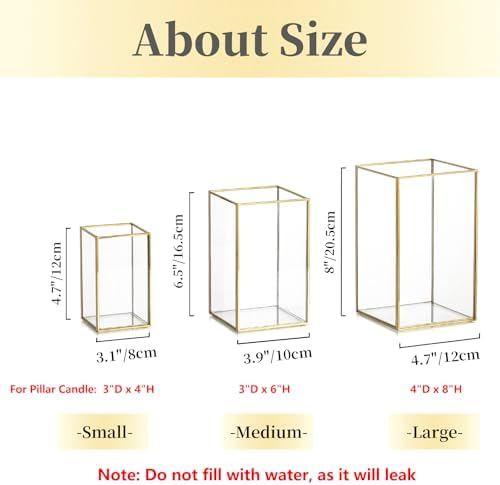 Hewory Glass Hurricane Candle Holder, 3Pcs Gold Rectangle Flower Holders - Image 2