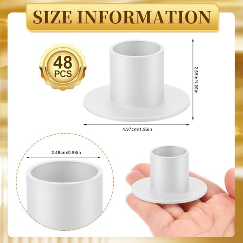 48 Pcs White Metal Taper Candle Holders Bulk for Wedding Pillar Candles Taper Candlesticks Holders Centerpieces Short Candle Stick Dinner Decor for Party Anniversary Dinning Table Gift (48, White) - Image 2