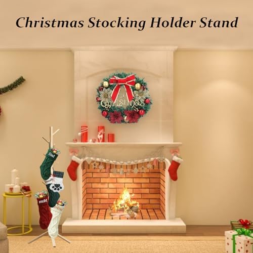 Christmas Stocking Holder Stand, Wooden Christmas Hangers Stand for Hanging Christmas Stocking, 8 Hooks Natural - Image 5