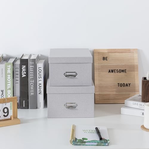 Soul & Lane - Gray Stacking Storage Boxes with Label Holders, Set of 2 - Image 2