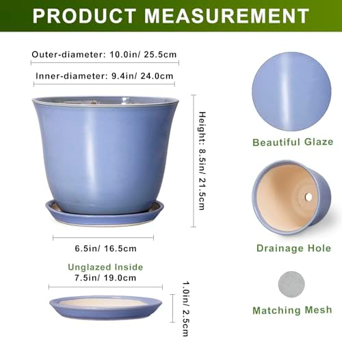 Ceramic Plant Pots, 10 Inch Plant Pot for Indoor, Purple-Blue - Image 2