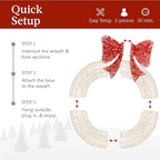 Best Choice Products 60in Pre-Lit Outdoor Christmas Wreath Decoration, LED Metal Holiday Decor for Home Exterior, Garden w/ 206 Lights, Bow - White/Red - Image 4
