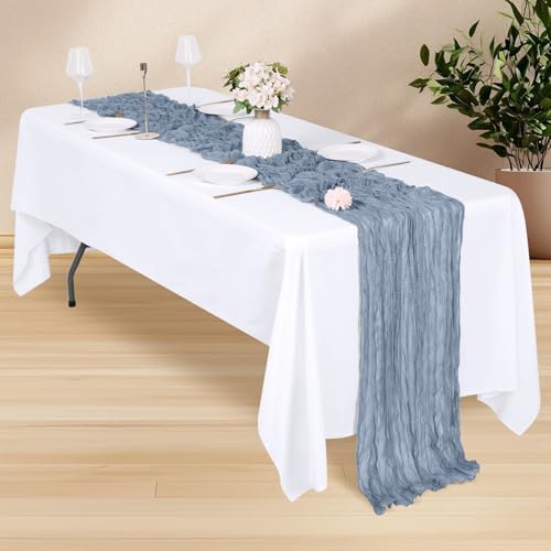 14 Pack Dusty Blue Cheesecloth Table Runner 17x108 Inch Semi Sheer Boho Gauze Cheese Cloth Fabric Table Runners, for Wedding Party Baby Shower Birthday Home Decor Garden Farmhouse - Image 3