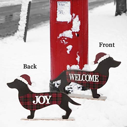 Glitzhome 21.93" L Wooden Metal Dachshund Standing Front Door Porch Sign Christmas Welcome Sign Outdoor Indoor Welcome Joy Sign Xmas Holiday Decorations - Image 3