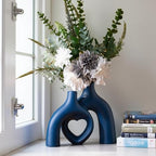 Liotww Ceramic Flower Vase Navy Blue Heart Shaped Home Decor Vase - Image 5