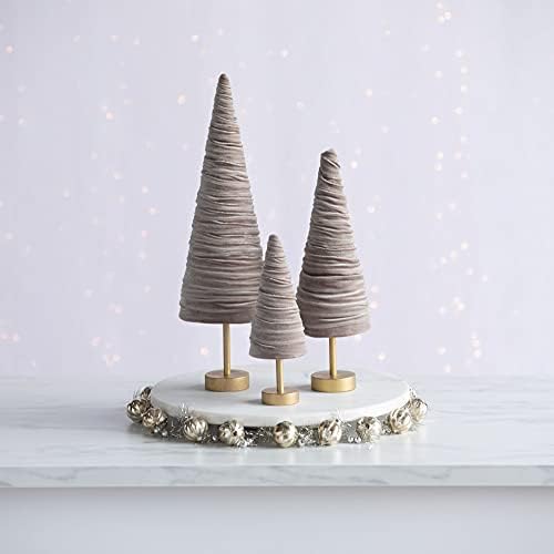 Taupe Pedestal Velvet Trees Set of 3, Valentine Tree Tabletop, Winter Mantel, Made in USA, Holiday Dining Table Centerpiece, Handcrafted Gift for (Taupe) - Image 4
