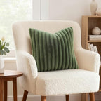decorUhome Fall Faux Fur Throw Pillow Covers 24x24 Set of 2 Olive Green - Image 2