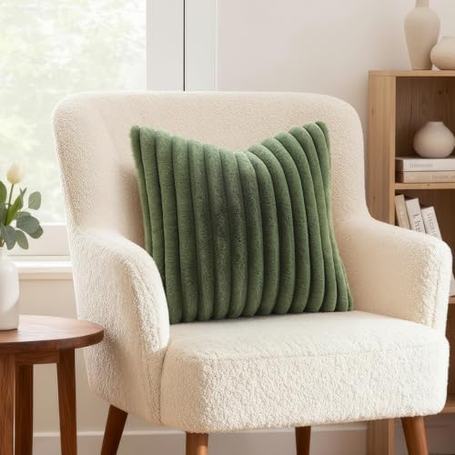 decorUhome Fall Faux Fur Throw Pillow Covers 24x24 Set of 2 Olive Green - Image 2