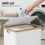 efluky Laundry Hamper with Lid, 100L Tall Laundry Basket with Bamboo Handles for Clothes and Toys, Collapsible Laundry Hamper with Inner Bag for Bedroom and Bathroom, White - Image 2