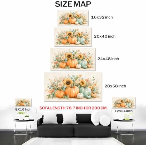 WAXWHELK Pumpkin Fall Canvas Wall Art, Autumn Thanksgiving Rustic Farmhouse Painting Pictures Artwork for Bedroom Living Room Home Decor (16"x32") - Image 5