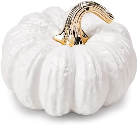 7.9 Inch Realistic Fake White Pumpkin Decoration Ceramic Figurines by Quancru