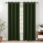 KOUFALL Dark Olive Green Blackout Curtains 84 Inches Long Moss Green Vintage Curtain with Bronze Gold Grommets,Natural Boho Mid Century Modern Curtains & Drapes for Living Room Bedroom - Image 2