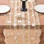 Beige Wildflowers Table Runner Gauze Floral Birthday Party Home Table Decor - Image 2