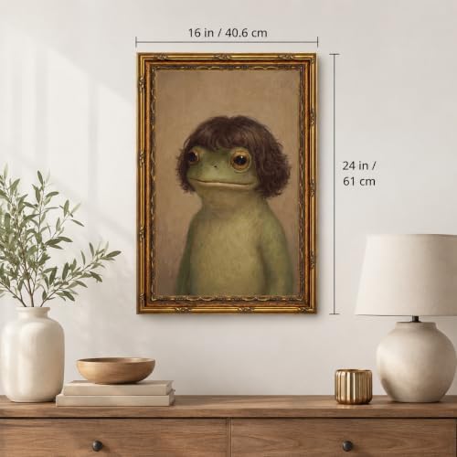 Gold Framed Funny Frog Portrait Wall Art, Quirky Canvas Print, 24x16 - Image 5