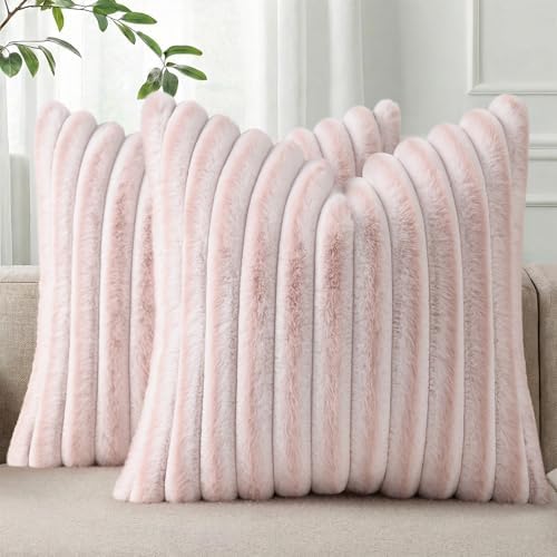 Pallene Faux Fur Decorative Throw Pillow Covers 18x18 Set of 2, Ombre Pink by PALLENE