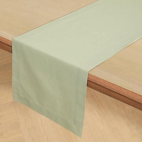 Solino Home Cotton Linen Table Runner Sage, Hemstitch Collection 14 x 72 in - Image 2