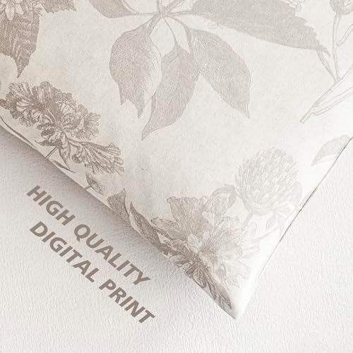 Foindtower Set of 2 Linen Floral Vintage Throw Pillow Covers Neutral Accent Decorative Cushion Covers Farmhouse Boho Home Decor for Sofa Chair Couch Bedroom Living Room,24×24 Inch,Tan Beige - Image 3