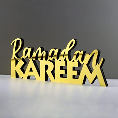 iwa concept | Wooden Acrylic Islamic Tabletop Decors | Ramadan Kareem and Eid Mubarak Decoration | Muslim Gifts | (Ramadan Kareem-6, Gold) by iwaconcept