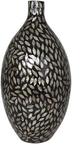 Deco 79 Mother of Pearl Shell Handmade Decorative Vase Mosaic Floral Inspired Centerpiece Vase, Flower Vase for Home Decoration 11" x 11" x 22", Black - Image 3