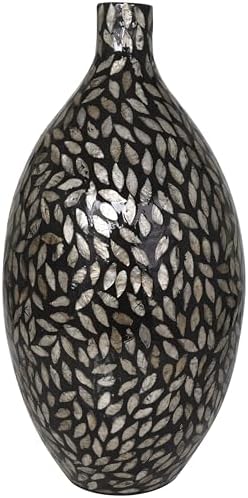 Deco 79 Mother of Pearl Shell Handmade Decorative Vase Mosaic Floral Inspired Centerpiece Vase, Flower Vase for Home Decoration 11" x 11" x 22", Black - Image 3