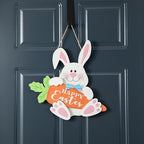 Glitzhome Happy Easter Rabbit and Carrot Hanging Sign Decor, 14" H Wooden Bunny Carrot Door Hanger with Ropes, Easter Theme Sign for Home Window Wall Farmhouse Indoor Outdoor Spring Decorations - Image 6